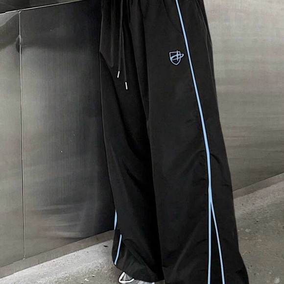 Pants - Black Track Pants with Blue Stripe
